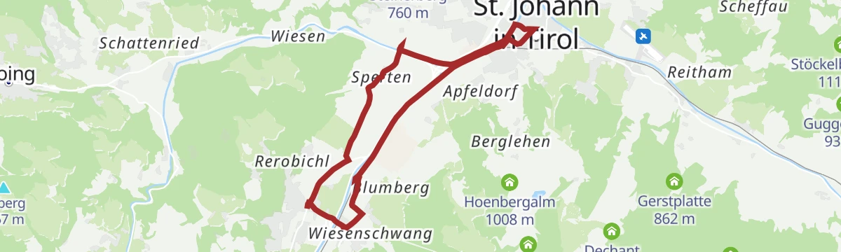 Route map: Von Oberndorf nach St. Johann in Tirol - ein ganzjährig lohnender Rundweg
